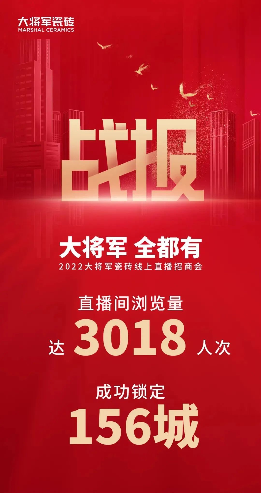 2小時，156城！大將軍瓷磚2022首場直播招商峰會圓滿收官！(圖2)